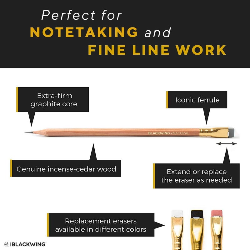 Blackwing Natural Pencils - 12 Count, Nautral Wood Design, Premium Japanese Graphite, Long lasting Extra-Firm Lead - Image 3